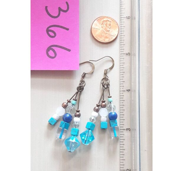boho earrings 366#mfs Howlite gemstone earrings cubes & druks on fringe dangle e - Picture 3 of 4